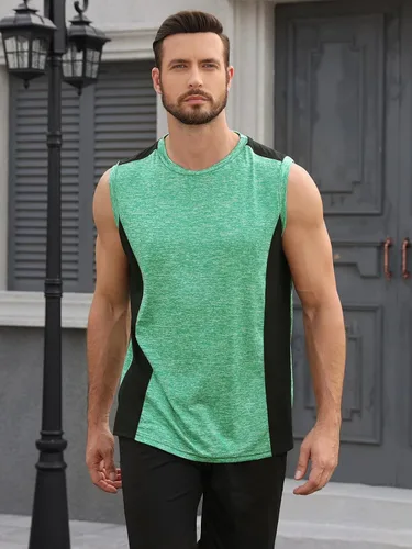 Miniatura 4 de AMVELOP Paquete de 4 camisetas sin mangas de entrenamiento para hombre, de secado rápido, para gimnasio