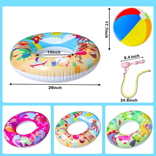 Miniatura 6 de Parentswell Juego de fiesta en la piscina – Anillos inflables de natación para piscina, tubos de piscina con pistolas de agua y pelota de playa