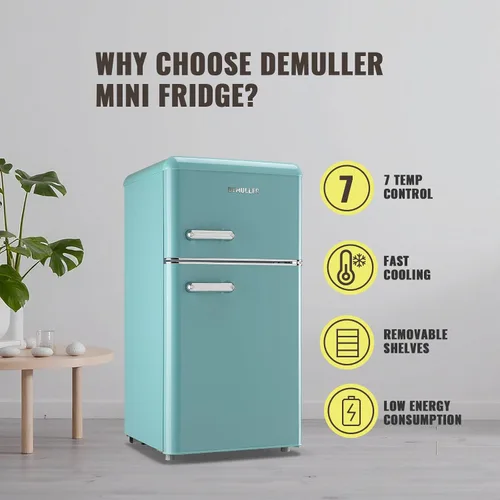 Miniatura 3 de DEMULLER Mini refrigerador retro de 3.5 pies cúbicos con refrigerador pequeño de doble puerta con congelador superior y estante para huevos y 7