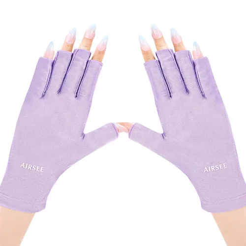 Miniatura 10 de Guantes anti UV AIRSEE para lámpara de uñas, guantes profesionales de protección UV UPF50+ para manicuras y arte de uñas, guantes sin dedos (Rosa)