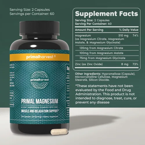 Miniatura 3 de Primal Harvest Total Male+ y suplemento de magnesio optimiza la salud de los hombres con nutrientes específicos para vitalidad y recuperación