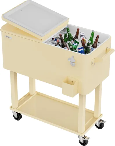 VINGLI Baúl de hielo rodante de 80 cuartos de galón, carrito portátil para fiestas en el patio, bar, con estante, piscina de bebidas con abridor de