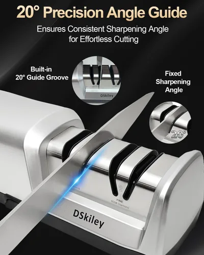 Miniatura 3 de Afilador de cuchillos eléctrico para cocina – Sistema profesional de 2 etapas 100% diamante con ángulo de precisión de 20°, afilado rápido