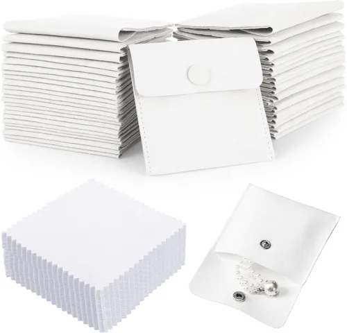 Miniatura 12 de Paquete de 120 bolsas de microfibra para joyas con paño de limpieza de 3.2 x 3.2 pulgadas, bolsa de embalaje de joyas con bolsas de botón a presión