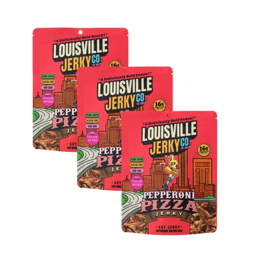 Miniatura 9 de Louisville Vegan Jerky – Carne vegana y vegetariana de pizza con pepperoni - Carne seca que hace agua la boca - Aperitivos veganos sin gluten