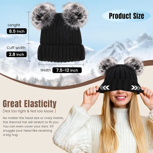 Miniatura 2 de Arctic Paw - Gorro tejido con orejas de pompón de piel sintética