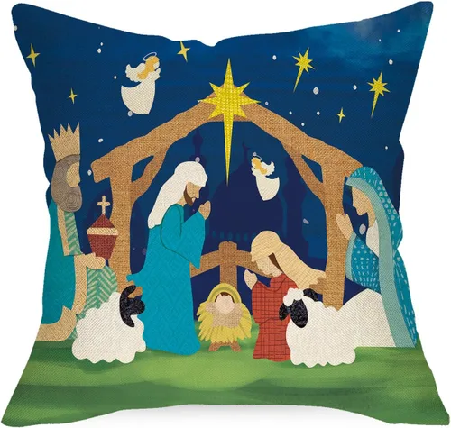Funda de almohada decorativa de Navidad cristiana de 18 x 18 pulgadas, decoración religiosa de Navidad Jesús, decoración de invierno para el hogar,