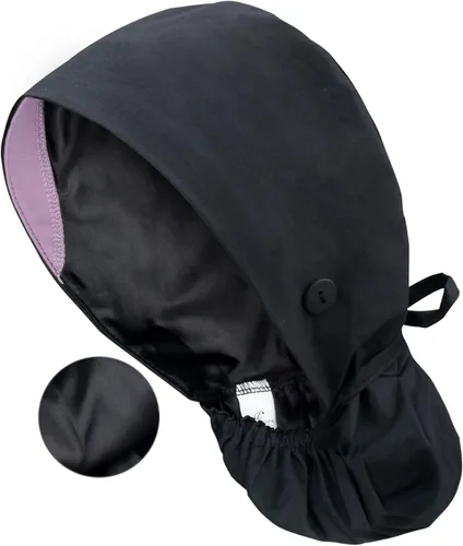 Miniatura 29 de QBA Gorra de trabajo ajustable con botón, gorro forrado de satén, gorro de trabajo de algodón, banda elástica para atar en la espalda, unisex Pt