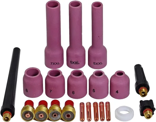 Miniatura 7 de RIVERWELD TIG Gas Lens Collet Bodies 45V 13N Jumbo Boquilla de alúmina de gran diámetro Tazas de cerámica 57N75 6#, 57N74 8#, 53N88 10#, 53N87 12#
