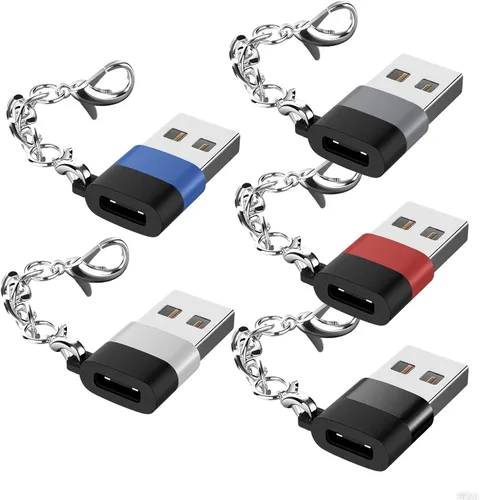 Adaptador USB C hembra a USB macho, paquete de 5, llavero tipo C a USB-A, convertidor de cargador OTG transferencia de datos para reloj 7-9, iPhone