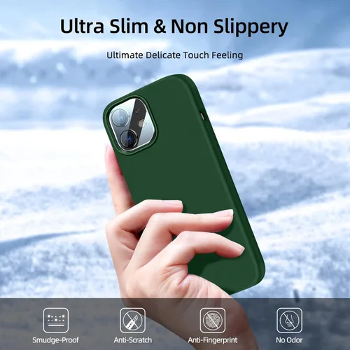Miniatura 5 de Funda 5 en 1 para iPhone 12 Pro con protector de pantalla y protector de lente de cámara, funda de silicona líquida para iPhone 12 Pro (verde alpino)