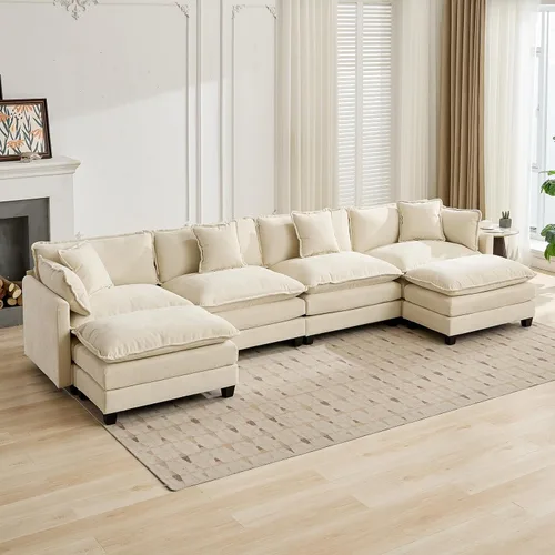 Miniatura 70 de Sofá modular negro de 111.5 pulgadas, sofás seccionales grandes de 3 plazas para sala de estar, sofá nube de tela de felpilla de gran