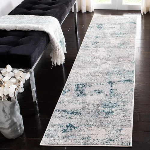 Miniatura 17 de SAFAVIEH Amalfi Collection AMF572C - Alfombra de pasillo de 2 x 8 pies, color crema y azul marino, moderno diseño abstracto envejecido, no desprende