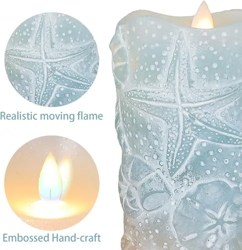 Miniatura 3 de MELTONE Velas LED sin llama azul océano con mecha parpadeante con carcasa de cera real con control remoto, decoración náutica de fiestas de boda