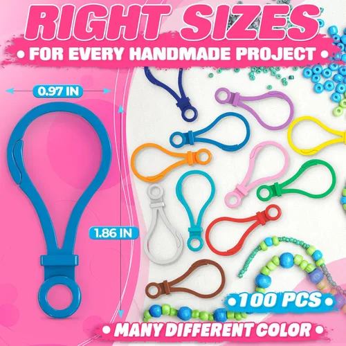 Miniatura 2 de Juego de 100 clips de plástico para llavero – Ganchos resistentes para llavero en 15 colores surtidos con cierre fácil de abrir y agujero