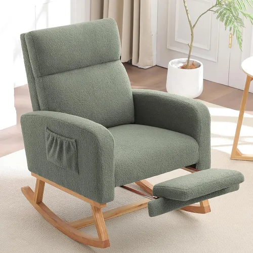 Miniatura 12 de HCHAIRH Mecedora para guardería, mecedora de enfermería con reposapiés para mamá guardería, silla mecedora de peluche con reposapiés y respaldo alto