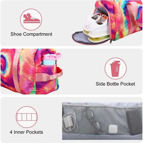 Miniatura 3 de Bolsa de lona para niñas, bolsas de gimnasio deportivas, bolsa de gimnasia, bolsa de viaje, bolsa de dormir con compartimento para zapatos