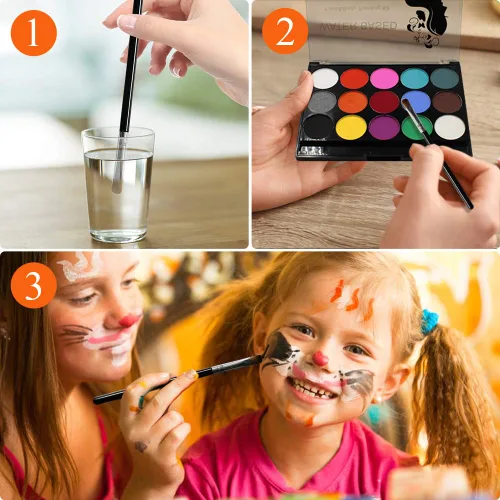Miniatura 6 de Kit de pintura facial – 15 colores vibrantes de maquillaje a base de agua No tóxico, lavable e hipoalergénico para niños y adultos Halloween