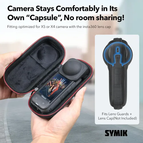 Miniatura 3 de SYMIK Estuche cápsula para Insta360 X5 / X4 Air (para la tapa de lente original), resistente al agua, a los golpes, bolsa de viaje portátil, estuche