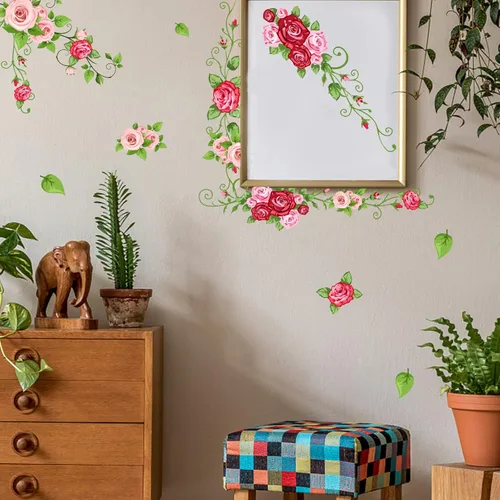 PLIGREAT Calcomanías de pared de vides de flores, calcomanías de pared para despegar y pegar, vinilo extraíble colorido adhesivo de pared para sala