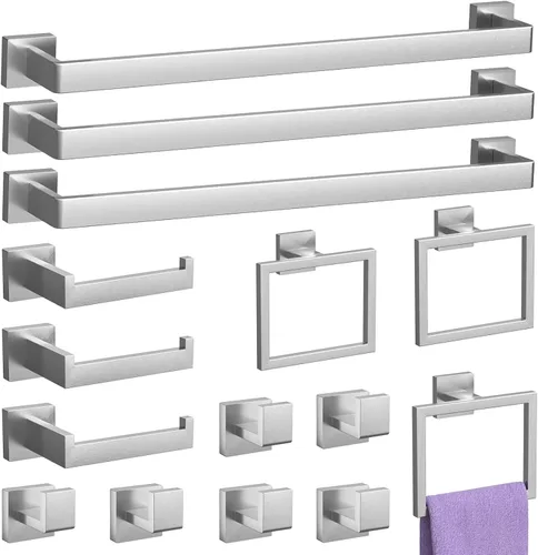 Miniatura 13 de Juego de 5 piezas de accesorios de baño negro mate, juego de barra de toalla de baño de 23.6 pulgadas, juego de hardware de baño de acero inoxidable