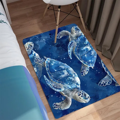 Miniatura 7 de Alfombra de tortuga marina con estampado de animales marinos y animales marinos, alfombra con estampado de tortugas marinas, para niños y niñas