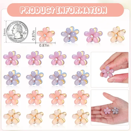 Miniatura 4 de CWJCYTNSN 16 unidades de pequeñas pinzas para el cabello para mujeres y niñas, mini pinzas de flores de cristal, pinzas de metal lindas de 0.8