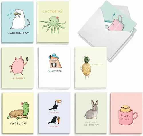 Miniatura 16 de The Best Card Company - Surtido de 20 tarjetas de notas en blanco (4 x 5.12 pulgadas) (10 diseños, 2 de cada uno) - Globo pequeño AM7045OCB-B2x10