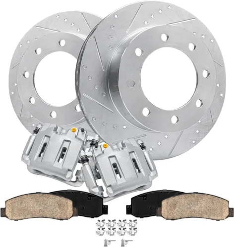 Miniatura 13 de Detroit Axle - Kit de freno trasero para Mercedes-Benz ML320 1998-2003, rotores de freno de disco ranurados perforados 03-05 ML350 Pastillas