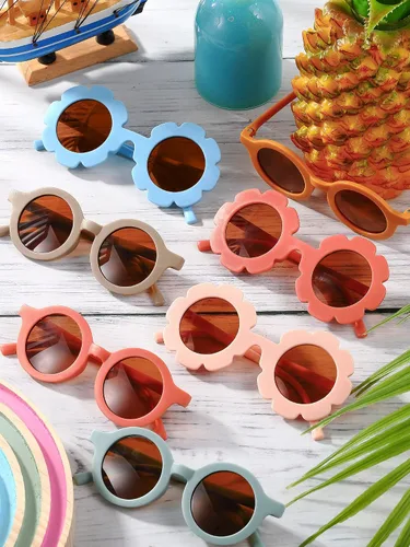 Miniatura 4 de Dunzy 16 pares de lentes de sol para niños y niñas, lindos lentes de sol redondos para fiestas en la playa, de 3 a 10 años