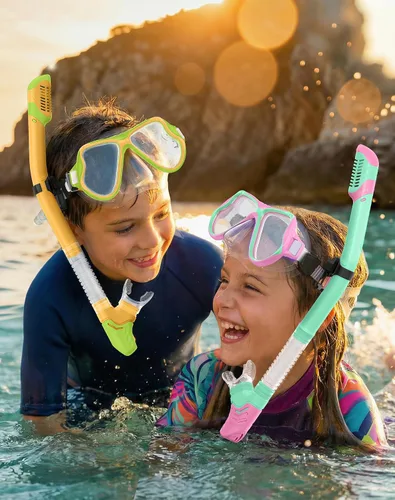 Miniatura 7 de Greatever Snorkeling Gear for Kids, Dry Snorkel Set Panoramic View Snorkel Mask, Anti-Fog Scuba Diving Mask for Kids Youth Age 6-14, Unisex Swimming