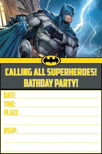Miniatura 8 de Juego de 20 tarjetas y sobres de invitación de cumpleaños con temática de héroe de caballero de las sombras, livianos (7.41 onzas), estilo postal