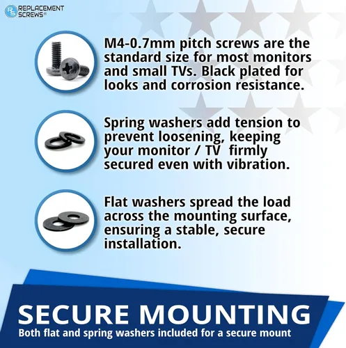 Miniatura 3 de ReplacementScrews Tornillos de montaje en pared para TV/monitor compatibles con VESA M4 de 0.394 in para soportes de 2.953 x 2.953 in y 3.937 x