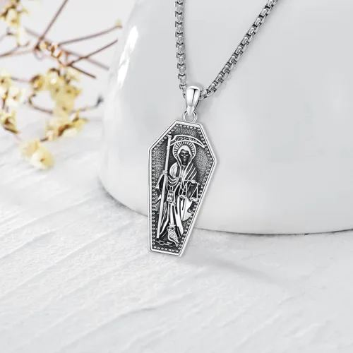 Miniatura 176 de Collar de pentagrama de plata de ley con triple luna, diosa celta, nudo celta, nudo de brujas, Ankh, sol y luna, Hécate, lilith, Santa Muerte