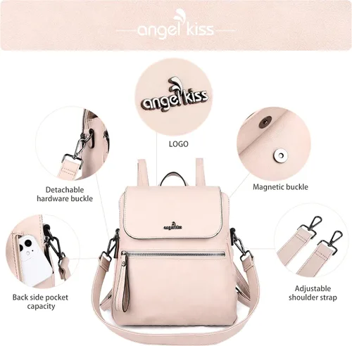 Miniatura 3 de Angel Kiss Backpack Purse for Women Casual Fashion Vegan Leather Shoulder Bag Ladies Zipper Magnetic Flap Backpack