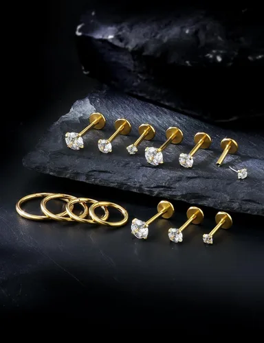 Miniatura 4 de Aretes de nariz de acero quirúrgico 316L, 20G, 18G y 16G, sin rosca, aretes de lóbulo para cartílago, cartílago, oreja, labio, piercing para mujeres
