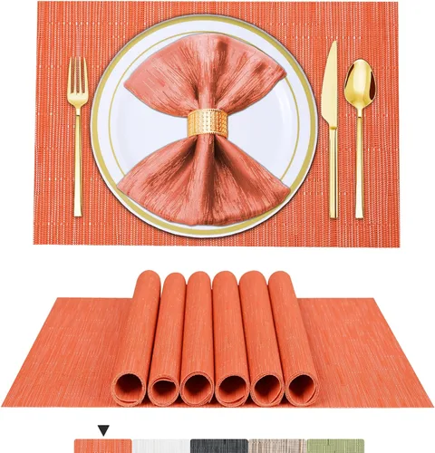 Miniatura 31 de BETEAM Juego de 4 manteles individuales de vinilo tejido para mesa de comedor, lavables, lavables, manteles individuales de cocina, duraderos