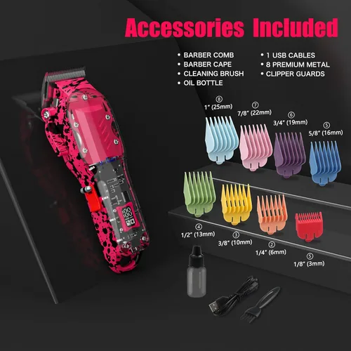Miniatura 3 de Cortapelos profesional para mujer, kit de peluquería inalámbrico para cortar y arreglar el cabello, juego de cortapelos para corte de pelo de Rosa