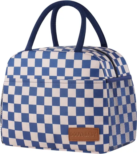 Miniatura 21 de douyadady Bolsa de almuerzo para mujeres/hombres, fiambrera mujeres/hombres (azul bebé+rayas blancas)