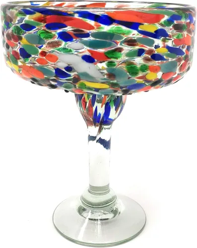 Miniatura 6 de Dos Sueños Vidrio soplado a mano mexicano – Juego de 4 vasos de Margarita soplados a mano Confetti Rock (16 oz)