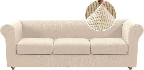 Miniatura 15 de Funda para silla Chesterfield de 2 piezas para sofá de 1 cojín, fundas para silla de brazo alto, 1 asiento, alta elasticidad, lavable, protector