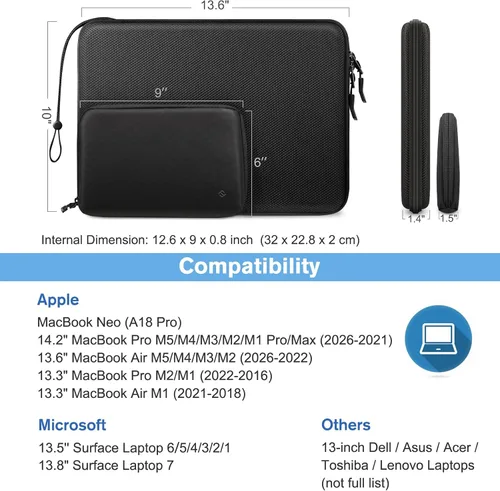 Miniatura 2 de FINPAC Funda rígida para laptop con funda para accesorios compatible con MacBook Neo (A18 Pro), MacBook M5/M4/M3/M2 de 13 pulgadas (2026-2022)