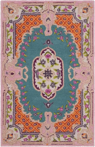 SAFAVIEH Bellagio Collection - Alfombra decorativa de 2 x 3 pies, azul y rosa, hecha a mano de lana de medallón, ideal para zonas de alto tráfico en