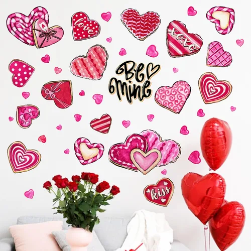 Miniatura 3 de Yovkky Calcomanías de pared de corazón para el día de San Valentín, diseño de corazones rosados y rojos, diseño de lunares, decoración