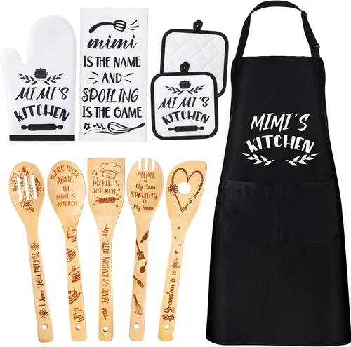 Leyndo Juego de 10 piezas de regalos navideños para la cocina Mimi Incluye delantal, paño de cocina, cuchara de té, porta ollas, guante para horno,