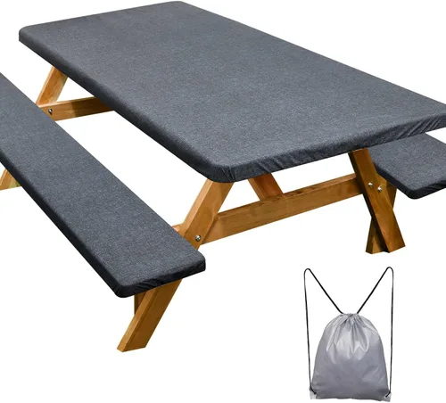 Miniatura 28 de Funda de mesa de picnic con fundas para bancos Esenciales de camping Mantel de picnic impermeable y a prueba de viento con bolsa de cordón, funda