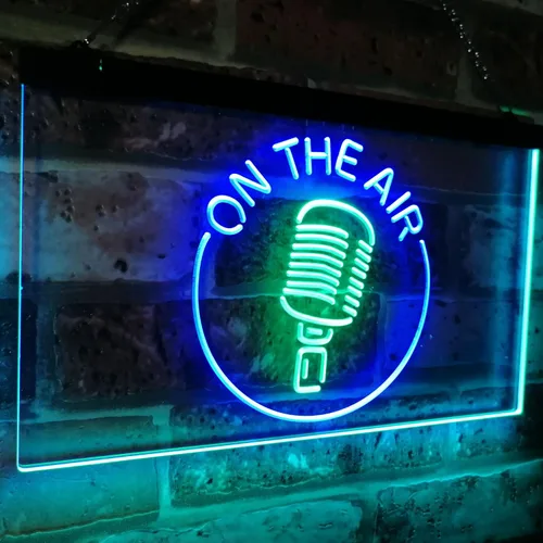 Miniatura 2 de ADVPRO - cartel de neón para estudio de grabación, LED, con micrófono y rótulo «On the air» Verde y azul