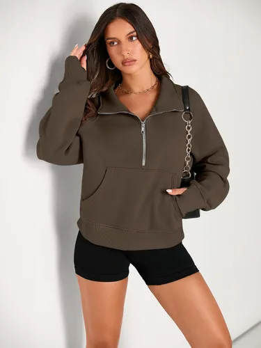 Miniatura 2 de AUTOMET Sudaderas con media cremallera para mujer, sudadera corta de vellón con cremallera de un cuarto, sudaderas con capucha para el otoño, a