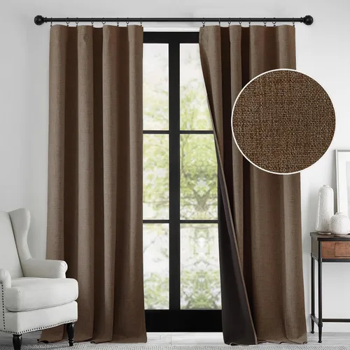 Miniatura 33 de RYB HOME Cortinas cortas opacas 100% marrones, 45 pulgadas de largo, 52 pulgadas de ancho, bloqueo de luz y aislamiento térmico para cocina