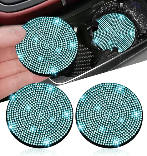 NBTEPEM 2 posavasos de auto con diamantes de imitación, 2.75 pulgadas, antideslizantes, a prueba de golpes, universal, a la moda, para auto, con